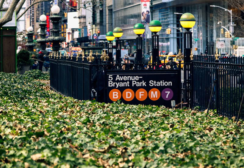 Wideshot of the Entrance to the Bryant Park Station Subway Entrance