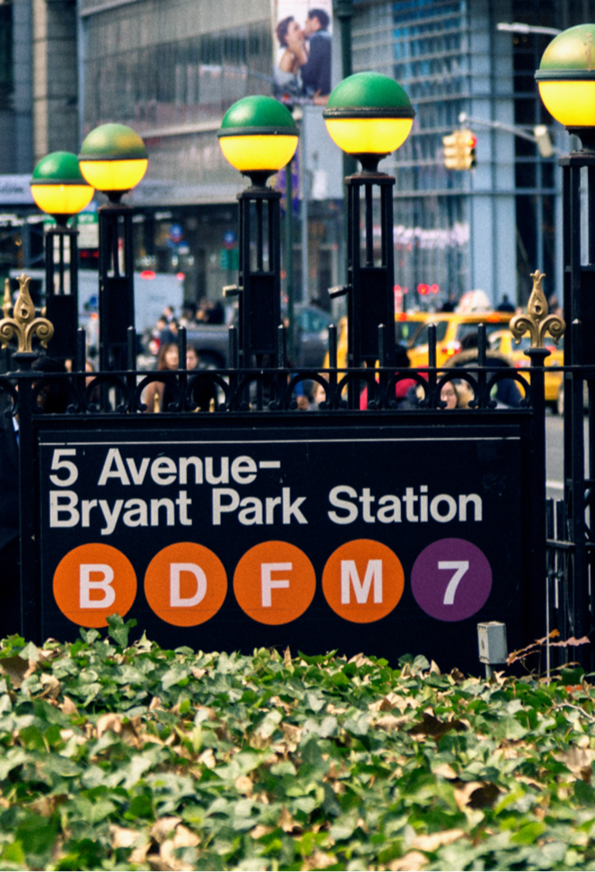 Picture of the Bryant Park Station Subway Sign